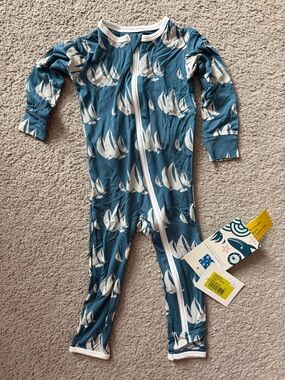 Kickee Pants Teal Blue Sailboat Print Footie